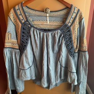 Free People embroidered bell sleeve top